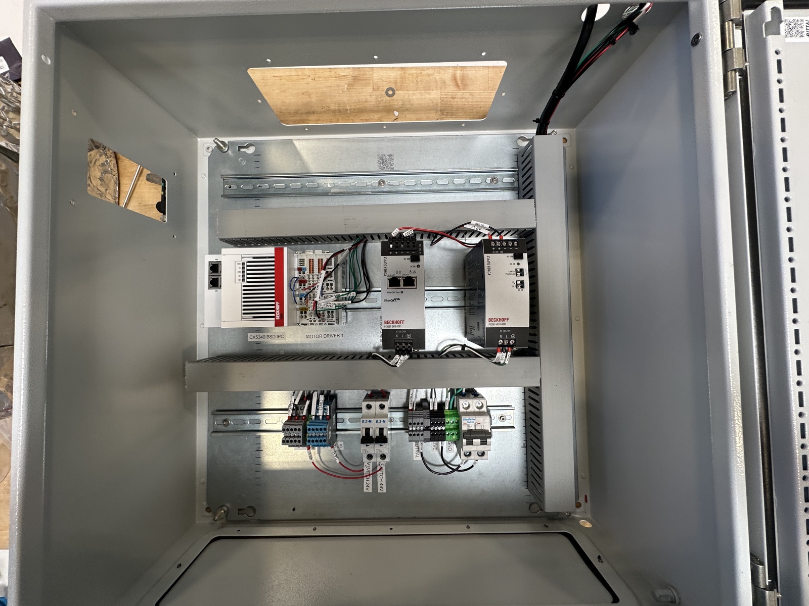 Electrical cabinet housing the Beckhoff PLC and I/O cards